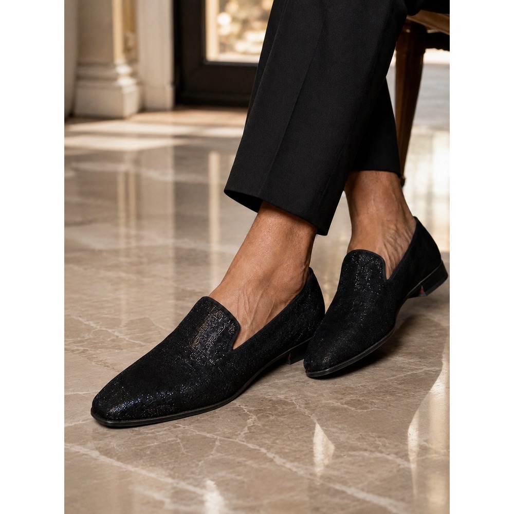 Christian Louboutin Dandelion Flat Men's Size 9.5 Black Shantung Loafers